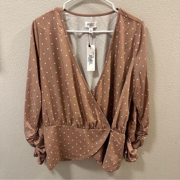 paolaalberdi Tops - Paolaalbersi The Drop Women’s Polka Dot Brown Long Sleeve Wrap Blouse Size M NWT